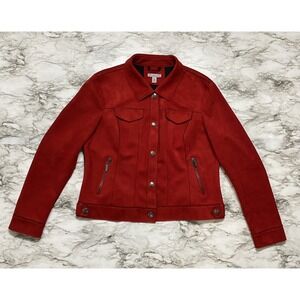 TRIBELLA Women's Jacket‎ Size L Faux Suede Micro-Denier Snap Pockets Long Sleeve